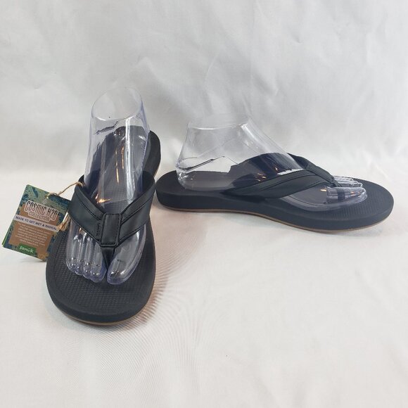 New Sanuk Womens Cosmic Aquarius H2O Black Flip Flops - Picture 1 of 11